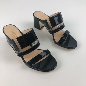 Marion Parke Bailey Geometric PVC Slide Sandal Block Heel 36 Black $596 in box